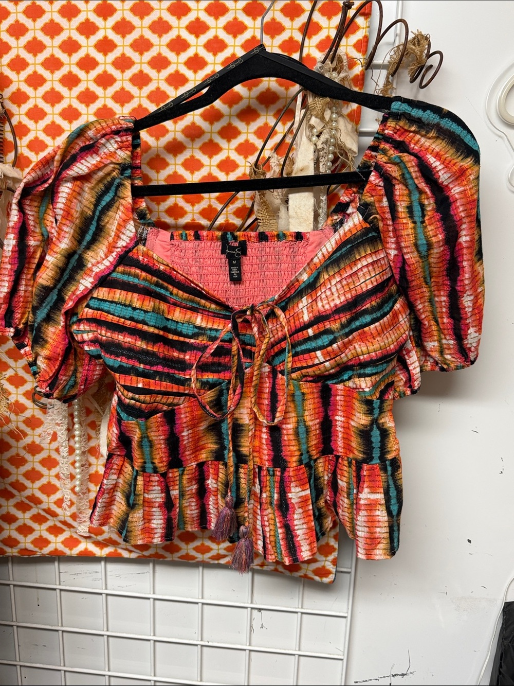 Jessica Simpson Multicolor Striped Smocked Peplum Crop Top